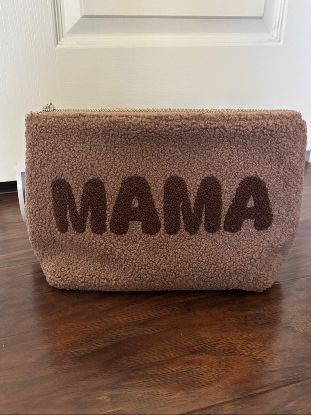 Mama Sherpa Pouch - Brown Cozy Zip Cosmetic Bag